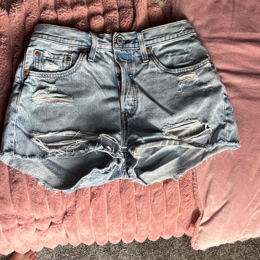 Levi's 501 Light Blue Distressed Jean Shorts